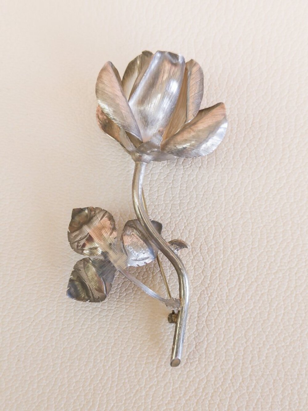 Vintage Alfredo Villasana Taxco Mexico Sterling Silver Rose Brooch